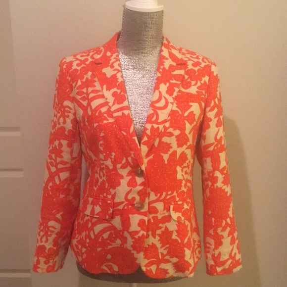 LOFT Jackets & Blazers - Loft Linen Orange & off White Floral Blazer